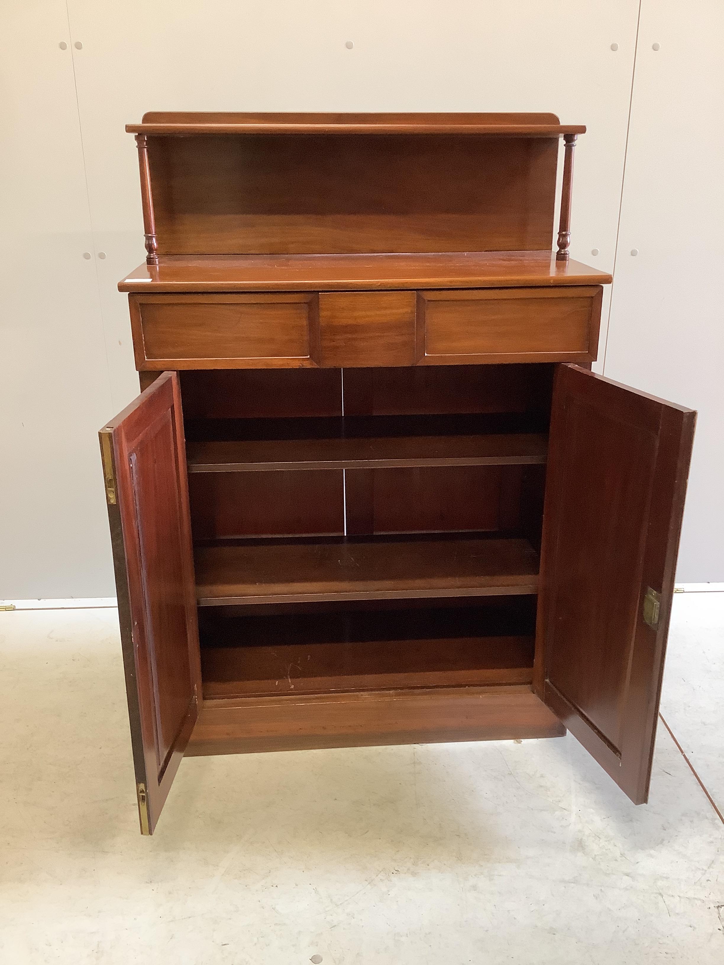 A small early Victorian mahogany chiffonier, width 80cm, depth 38cm, height 119cm